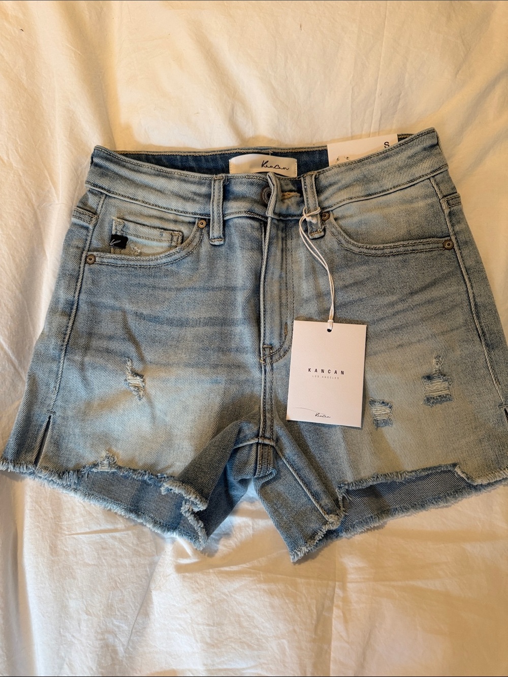 KanCan Light Wash Distressed Denim Shorts